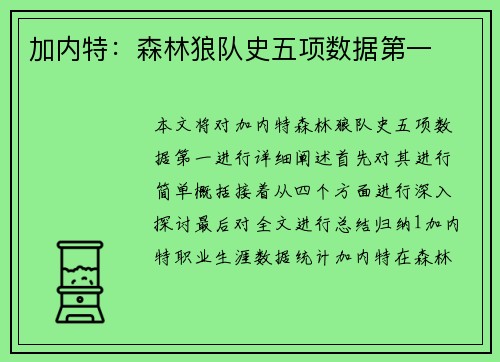 加内特：森林狼队史五项数据第一